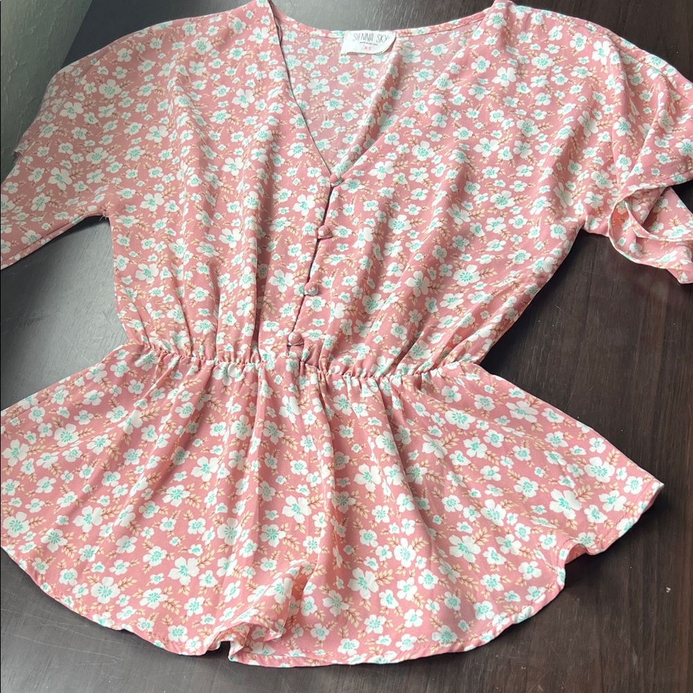 Sienna Sky Blush Pink Floral V-Neck Blouse